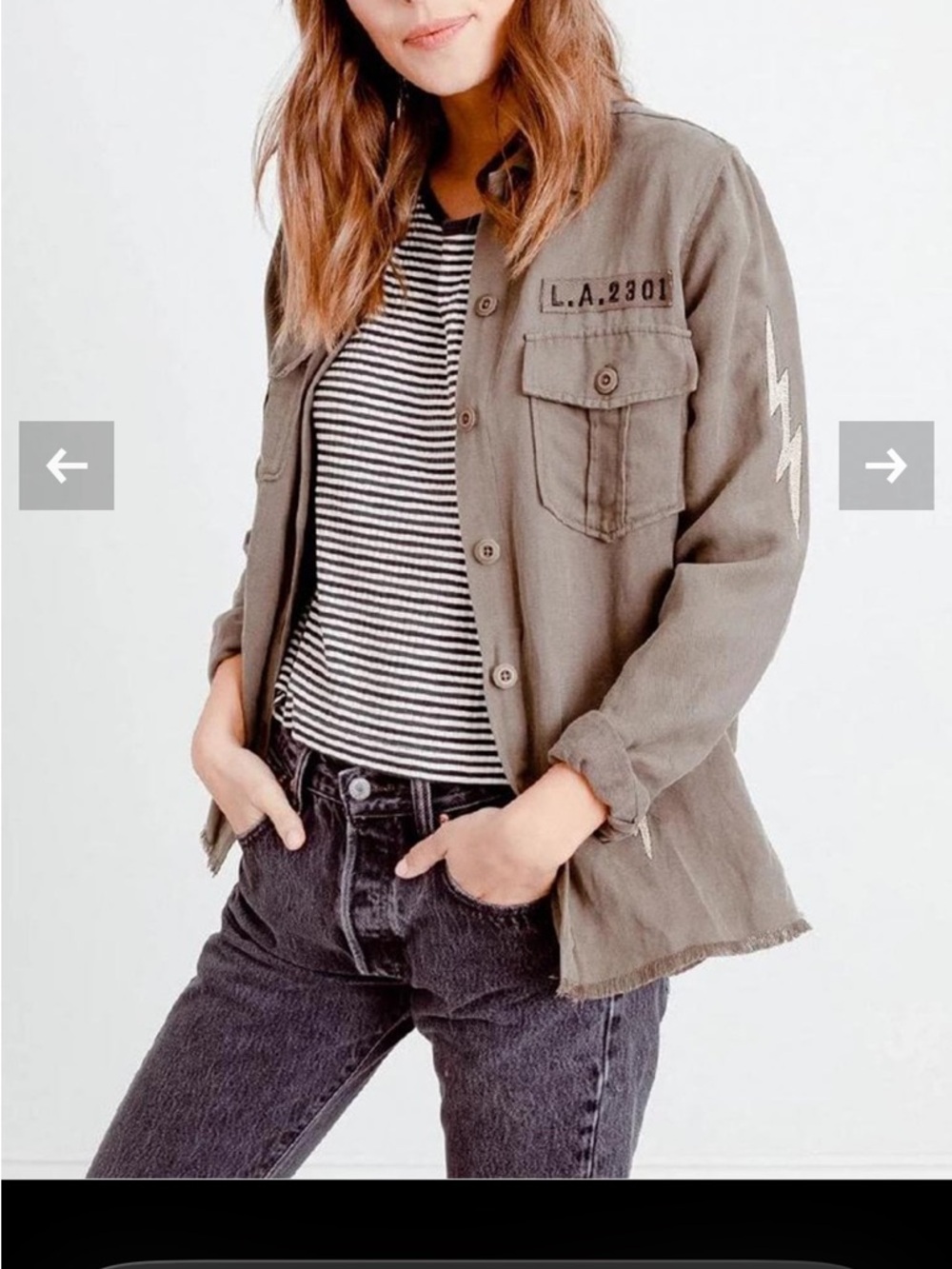 Rails Olive Utility Jacket with Lightning Sleeve Graphic